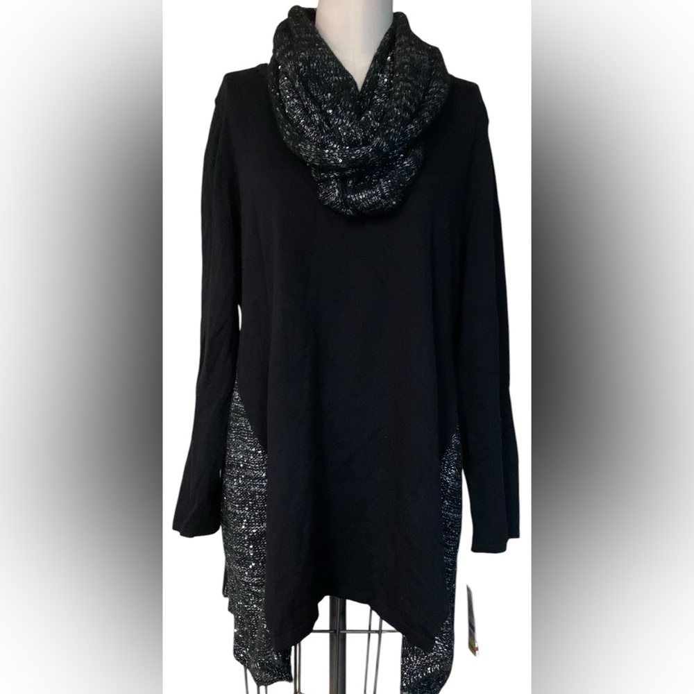 Style&co. Petite PXL Silver Combo Pullover Scarf Sweater
